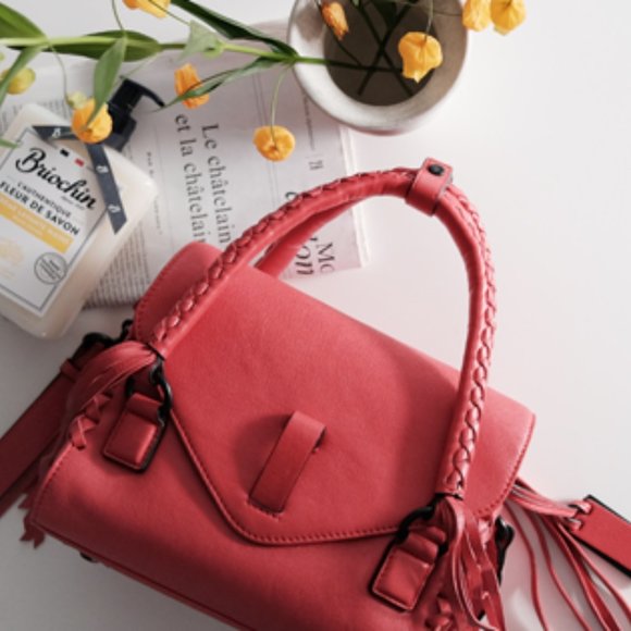 Joy Gryson Belted Strap Whipstitch Red Nyla Satchel Bag - Picture 2 of 7